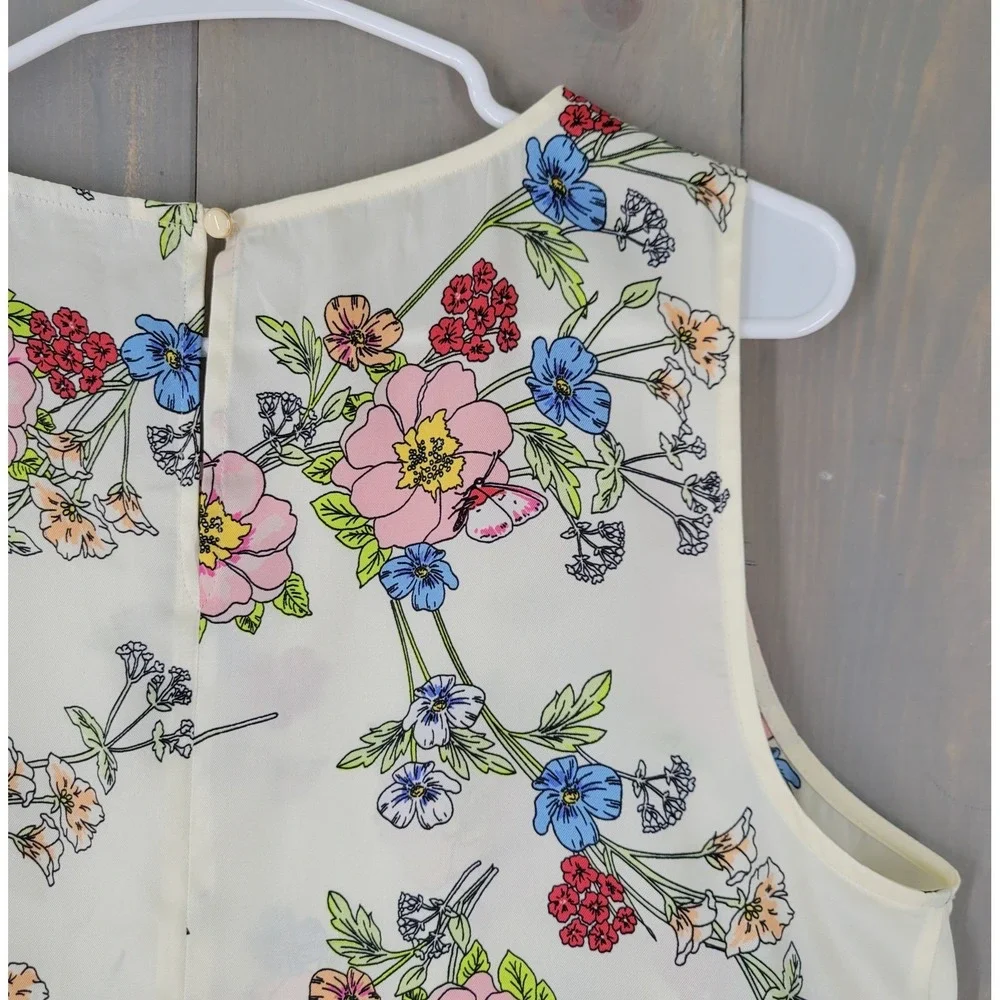 Talbots Floral Sleeveless Blouse‎ Womens Large Cream Tie Front Keyhole Back